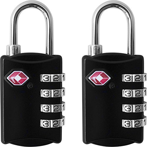 TSA Locks for Luggage, 2-Pc Durable Steel Padlock, Keyless Easy to Read 4-Digit Combination Lock for Backpacks, Travel Suitcases, Toolbox, Filing Cabinets, Baggage & Gym Locker, Black - color: Black