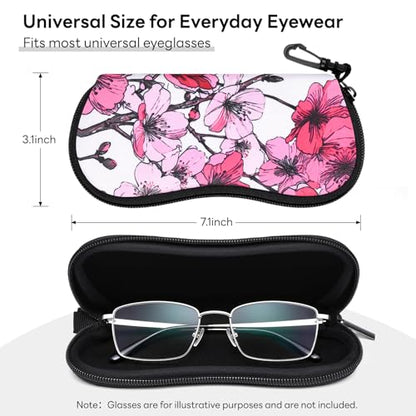 Sunglasses Case with Belt Clip, Ultra Light Neoprene Zipper Soft Padded Glasses Case for Women Men - color: Peony