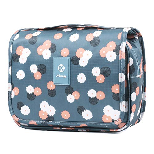 Narwey Small Hanging Travel Toiletry Bag for Women, Travel Bag for Toiletries, Makeup Bag Organizer Make Up Bags Cosmetic Bags for Girls - color: Blue Flower