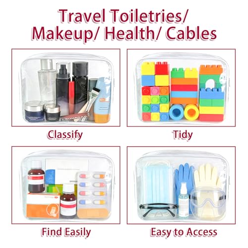 6 Pcs Large Clear Makeup Bags, TSA Approved Toiletry Bags for Travel, Waterproof Clear Pouches with Zipper, Plastic PVC Cosmetic Organizer Case for Women Men Vacation Bathroom Essentials (White Large) - color: 6 Large White