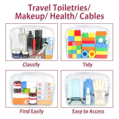 6 Pcs Large Clear Makeup Bags, TSA Approved Toiletry Bags for Travel, Waterproof Clear Pouches with Zipper, Plastic PVC Cosmetic Organizer Case for Women Men Vacation Bathroom Essentials (White Large) - color: 6 Large White