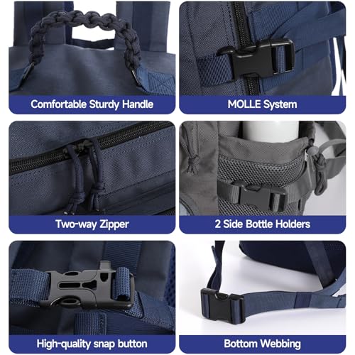 35l 1000D waterproof material,Tactical Backpack for Men and Women, Military Backpack with Shoe Compartment, Travel Hiking Hunting Gear Bag with Molle System, Blue - color: Navy Blue 35l