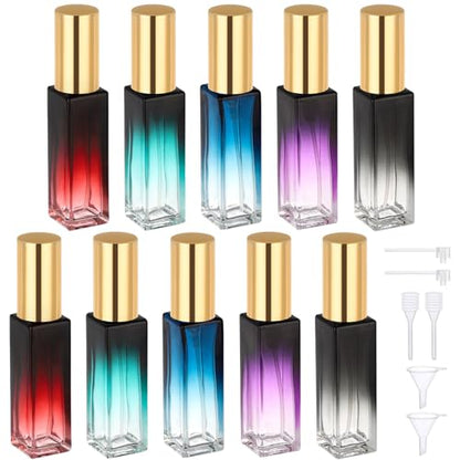 Segbeauty 0.34oz Travel Perfume Refillable Bottle, 5pcs Glass Mini Glass Perfume Atomizer Travel, 10ml Empty Cologne Atomizer Bottles, Small Cologne Sprayer with Transfer Tools Set for Refill - color: Green Blue Red Purple Black, style: Mini Bottle Set