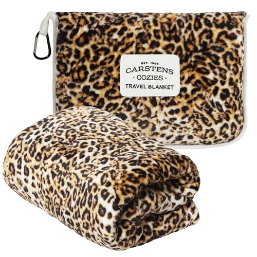 Carstens, Inc. Travel Blanket, Premium Compact 2-in-1 Airplane Blanket/Pillow, Leopard Print - color: Leopard Print