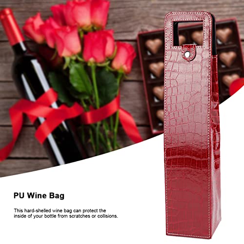 Tomotato Leather Wine Bottle Carrier, Stylish PU Leather Wine Tote Bag with Hard Shell Protection, Portable Single Bottle Holder, Red, for Picnic Beach Party Travel Wedding Housewarming - color: Red