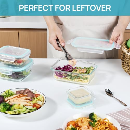 Vtopmart 8 Pack Glass Food Storage Containers with Airtight Lids, Glass Meal Prep Containers, Lunch Office Meal for Microwave, Oven, Freezer and Dishwasher, BPA Free - color: Blue