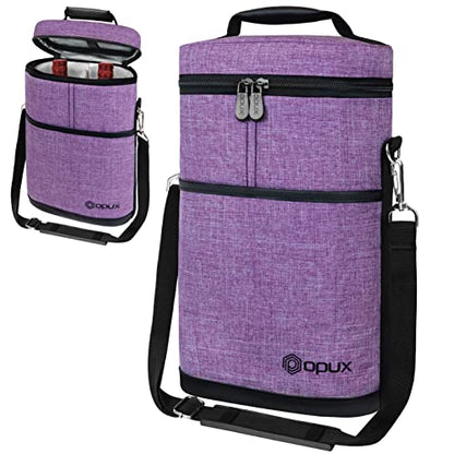 opux 2 Bottle Wine Carrier Tote, Insulated Leakproof Wine Cooler Bag, Wine Travel Bag for Picnic BYOB Beach, Portable Wine Bottle Carrying Case, Gift for Wine Lover Women Men Christmas, Purple - color: Heather Purple