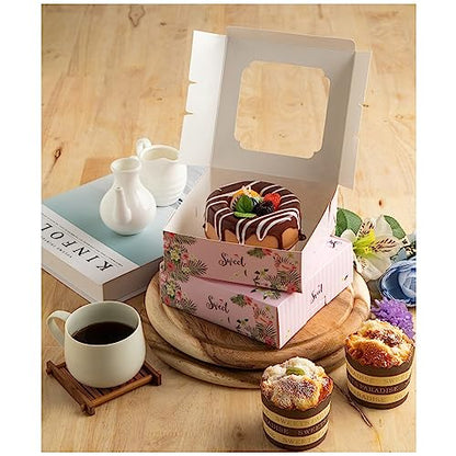20 Pack Bakery Boxes with Window Small 6x6x2 inch for Cookie, Candy, Pastry, Brownie, Chiffon Cake, Tart, Pie, Waffle (Pink-Flamingo) - color: Pink-Flamingo