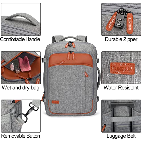 Lumesner Carry on Travel Backpacks, Extra Large 40L Flight Approved Bag for Men & Women,Expandable Suitcase Backpack With 4 Packing Cubes,Water Resistant Luggage Daypack Business Weekender Bag, Grey - color: Grey
