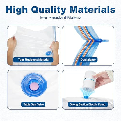 HOUSE DAY 10 Small Vacuum Seal Bags For Clothing Travel, 80% Space Saving Travel Vacuum Bags with Electric Pump, Vacuum Storage Bags For Clothes, Bedding, Moving, Camping, Toys, Storage & Organization - size: 10 Small-E PUMP