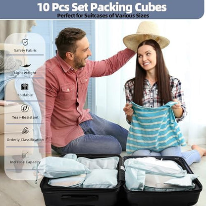 10 Pcs Set Packing Cubes - Travel Packing Organizers, Expandable Suitcase Organizer, Luggage Organizer Bags - color: BLUE