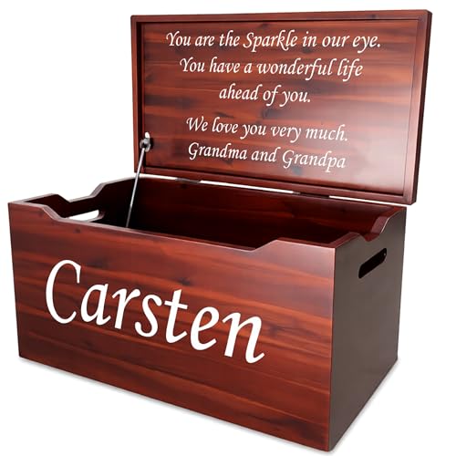 Personalized Engraved Name, Fully Assembled, Solid Wood Storage Trunk with Lid & Handles, Hope Chest, Wooden Box, Bedroom Organizer, Birthday, Gift, Blankets, Clothes, Slow-Close Lid, 30”, Mahogany - color: Mahogany-Engraved