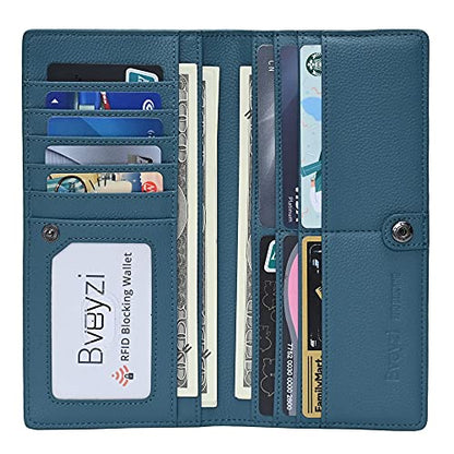 Bveyzi Ultra Slim Thin Leather RFID Blocking Credit Card Holder Bifold Clutch Wallets for Women - color: Lake Blue