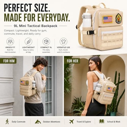 9L Mini Tactical Backpack for Men Women,Small Military Tactical Backpack for Sport,Gym,Hiking,Travel,Camping (Beige) - color: Beige