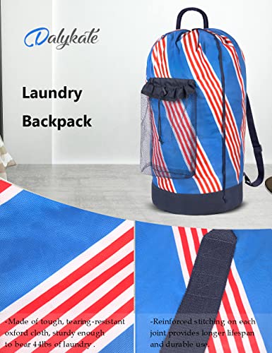 Dalykate Backpack Laundry Bag with Shoulder Straps and Mesh Pocket Durable Nylon Clothes Hamper Bag with Drawstring Closure for College, Travel, Laundromat, Apartment - color: Stripe Blue