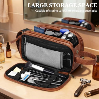 Husband Birthday Gift for Dad Him Men,Waterproof Custom Engraved Leather Toiletry Bag,Personalized Father Day Gift for Dad Husband,Groomsmen Anniversary Thanksgiving Christmas Valentine's Day-Browm L - color: Brown