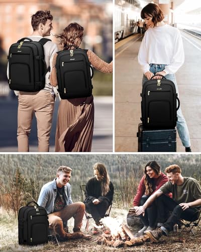 LOVEVOOK Carry on Backpack, 50L Large Travel Backpack For Airplanes, TSA Personal Item Travel Bag, Waterproof Daypack Fits 18 Inch Laptop, Business Weekender Overnight With 3 Packing Cubes, Black - color: Black, size: 50l-18 Inch-4pcs