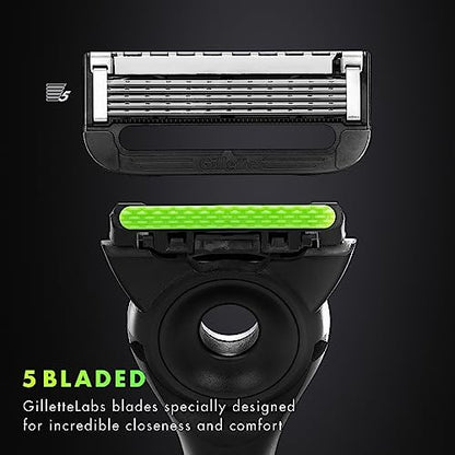 GilletteLabs with Exfoliating Bar by Gillette Mens Razor, 5 Bladed, Closeness and Comfort, Includes Travel Case and Stand, Handle + 3 Blade Refills - color: Gold, style: 1 Razor, 1 Travel Case, 3 Refills, 1 Stand
