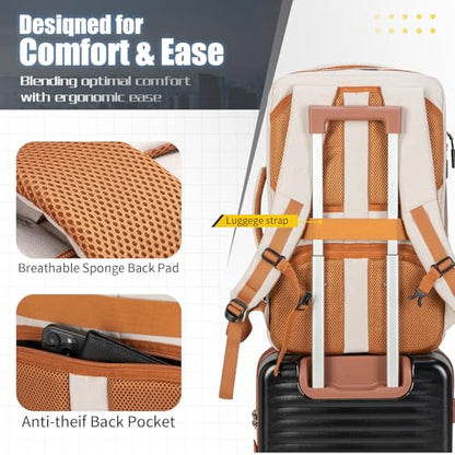 42L Travel Backpack with 4 Packing Cubes, TSA Friendly Flight Approved Carry-On Bag with USB Charging Port, Water-Resistant Weekender Business Backpack for Men Women, Fits 17.3" Laptop(Beige) - color: Beige
