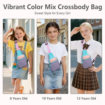 Birthday Gifts for 8 9 10 11 12 Year Old Teens Girls Kids, Fanny Pack Crossbody Bag Sling Belt Bags Purse, Dorm Travel Essentials for Girls Fashion, Preppy Tween Teen Girl Gift Trendy Stuff - color: Blue&Purple