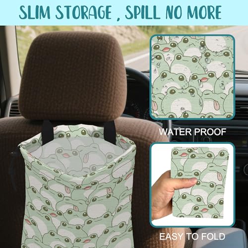 Car Garbage Bag Cute Frog Kiddie Hanging Canvas Car Trash Bag Waterproof Drawstring Car Back Seat Organizer for Car Back Front Seat Console with Adjustable Buckle - color: Cute Frog Kiddie