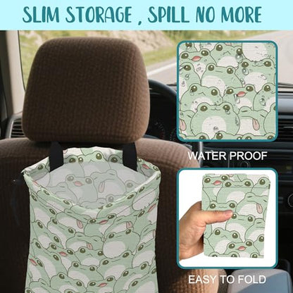 Car Garbage Bag Cute Frog Kiddie Hanging Canvas Car Trash Bag Waterproof Drawstring Car Back Seat Organizer for Car Back Front Seat Console with Adjustable Buckle - color: Cute Frog Kiddie