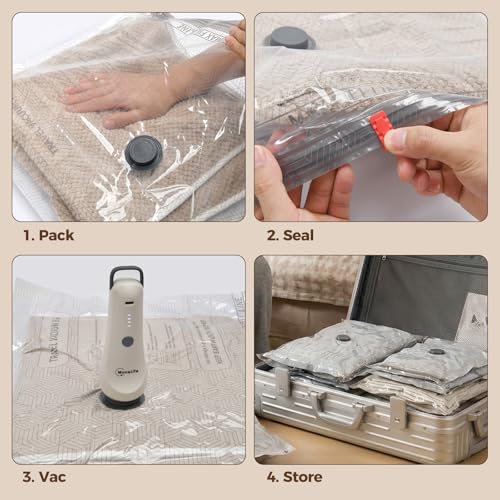 Travel Vacuum Bags for Clothes with Cordless Pump - 9 Pack Reusable Compression Packing, Save 80% Luggage for Suitcase Carry-On & Bedding (9 Combo Travel Size) - size: 9 Combo Travel Size