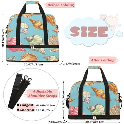 Travel Duffel Bag Conch Print Weekender Bag with Shoe Compartment Foldable Overnight Bags for Travel Sports Lightweight Gym Bags for Men Women - color: Conch Print