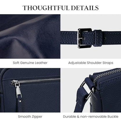 befen Anti Theft Genuine Leather Crossbody Bags for Women Handbags and Shoulder Basg with Built in Wallet RFID Leather Purse - color: Navy Blue-aa
