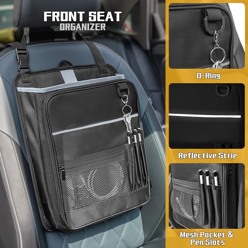 LUXJA Car Front Seat Organizer with Accordion File Pocket, Passenger Seat Organizer with Laptop Sleeve (Up to 15.6 In) and Adjustable Strap, Black