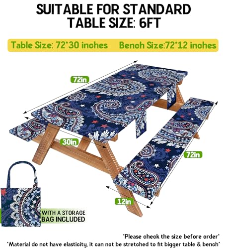 Picnic Table Cover with Bench Covers Tablecloth Table Cloth Camping Gifts for 30th 40th 50th 55th 60th 70th 80th 45th 65th 75th 40 50 55 60 65 70 Year Old Camper RV Owner Camping Lovers Men Women - color: Blue Paisley, size: 72in