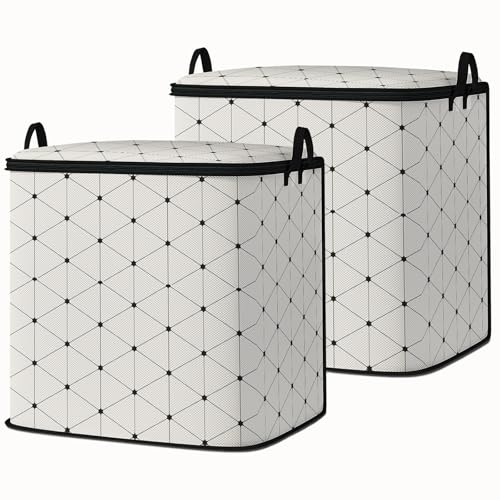 king comforter storage bag,clothes blanket bedding pillow quilt organizer for closet,fabric moving bags with portable handles and zipper 95L(2pack) - color: 15