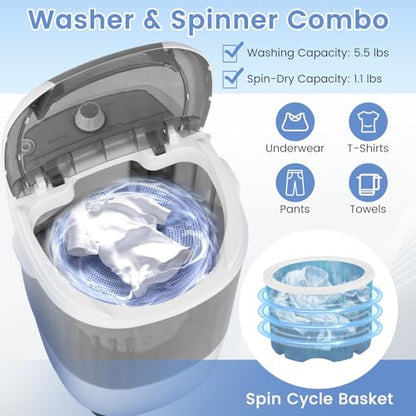ARLIME Mini Washer and Dryer Combo, 5.5 Lbs Mini Laundry Washer, Semi-automatic Washer with Drain Hose & Spin Tub, Small Washing Machine for Drom RV Apartment (Grey) - color: Grey