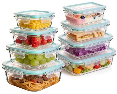 Liuruiyu Glass Food Storage Containers with Lids, 8 Pack Meal Prep Containers, Airtight Bento Boxes with Leak Proof Locking for Microwave, Oven, Freezer and Dishwasher, BPA Free（5oz to 36oz） - color: 8 Pack-(5-35oz)