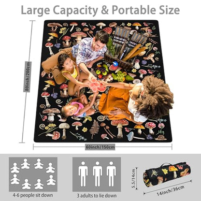 Supfitness Extra Large Picnic Blankets Waterproof Foldable (60 "x 80") Beach Blanket Waterproof Sandproof,3-Layer Thicking Mat Outdoor Packable Camping Blanket - color: Black, size: 60x80in