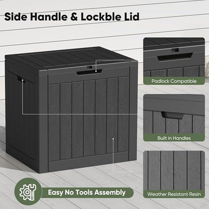 NEWBULIG 31 Gallon Outdoor Storage Box, Waterproof Deck Box with Lockable Lid, Patio Furniture Bench & Side Table, Easy Assembly, for Garden, Pool, Patio & Backyard Organization, Black