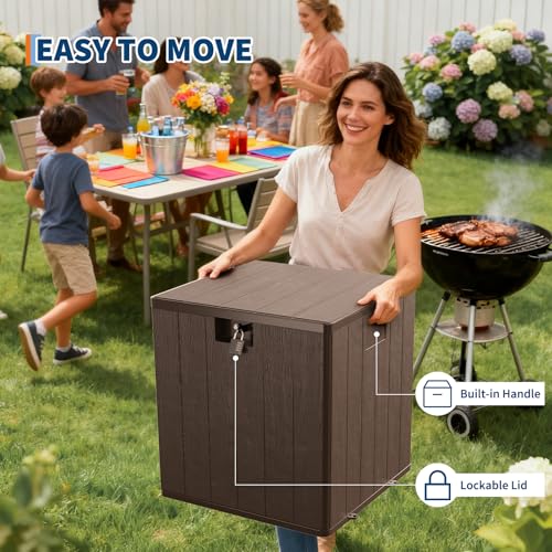 80 Gallon Resin Deck Box, Large Waterproof Outdoor Storage Box with Lockable Lid & UV Resistant, Storage Container for Patio Furniture Cushions, Garden, Backyard, and Poolside，Brown