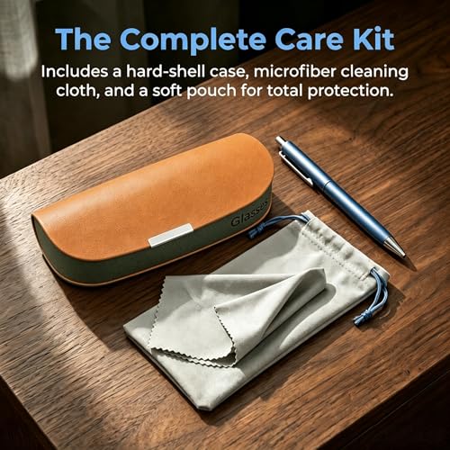 Glasses Case hard shell,3-in-1 Sunglasses Case & Eyeglass Case with Cleaning Cloth & Storage Pouch - color: Linght Orange