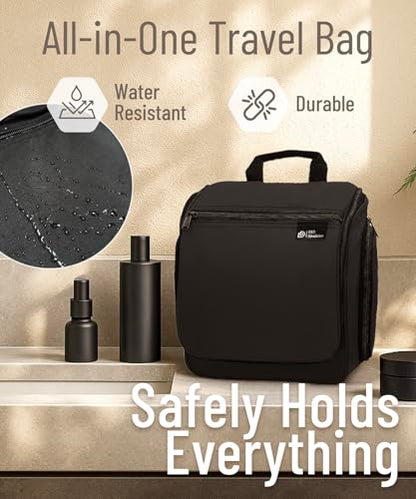 D&D Wanderlust D&D Hanging Travel Toiletry Bag for Men and Women – Cosmetics, Makeup and Toiletries Organizer Kit with 10 Compartments - color: Black