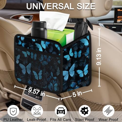 Car Backseat Organizer, PU Leather Back of Seat Cars Hanging Organizer with Pockets Leakproof Car Garbage Bag Hanging Cars Seat Storage Box Travel Accessories Foldable (Blue Butterfly) - color: Blue Butterfly
