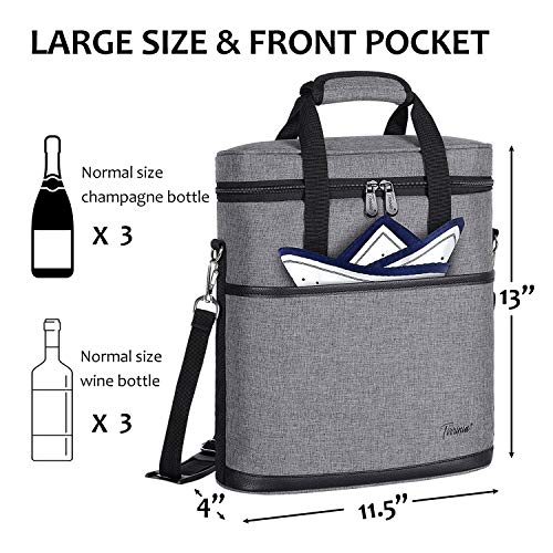 Tirrinia Insulated Wine Gift carrier - 3 Bottle Travel Wine Carry Cooler Tote Bag with Handle and Adjustable Shoulder Strap, Grey - color: Grey