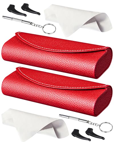 RayLove Ultimate Glasses Case Kit, Hard Shell Sunglasses and Eyeglass Case with Cleaning Cloth, Screwdriver, Ear Hooks - style: 2pack,wine Red