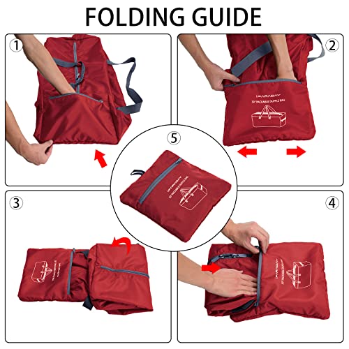 iFARADAY Foldable Duffle Bag 30 inch 75L Large Lightweight Luggage Bag for Travel Camping Storage-Red - color: Red-75L(with shoulder strap)