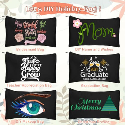 Legigo Blank Canvas Bag Zipper Pouch Makeup Bags Bulk - Multi-Purpose Canvas Pencil Pouch with Sturdy Zipper, Cosmetic Bag Travel Toiletry Bag for DIY Craft Projects, Storage (8.3 x 5 inches) - color: Black