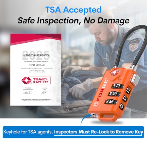 TSA Approved Cable Luggage Locks, Re-settable Combination with Alloy Body, Orange 4 Locks. - color: Orange 4 Pack