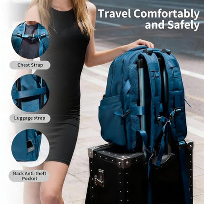 Travel Backpack for Women Men Carry on Backpack, Airline Approved Large Travel Bag Flight Approved Personal item, 15.6 Inch Laptop Backpack Casual Daypack for Weekender Hiking-DEEP BLUE - color: Deep Blue