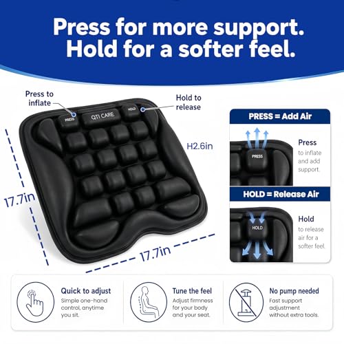 Airplane Seat Cushion, Air-Cell Travel Cushion for Long Flights, Inflatable Portable Seat Pad with Built-in Pump for Air Travel, Car, Office Chair and Wheelchair - color: Black Xxl