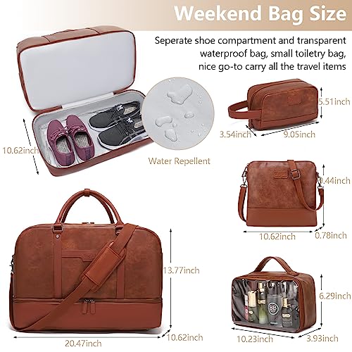 Wogarl Weekender Bag for Women Men Large Overnight Bag Travel Duffel Bag with Shoe Compartment Toiletry Satchel Bag Carry On Bag Fit 21" Laptop - color: Dark Brown