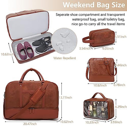 Wogarl Weekender Bag for Women Men Large Overnight Bag Travel Duffel Bag with Shoe Compartment Toiletry Satchel Bag Carry On Bag Fit 21" Laptop - color: Dark Brown