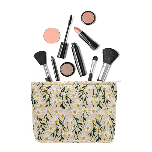 Makeup Bags for Purse Zipper Cosmetic Pouch Large Travel Canvas Make Up Organizer Tool Pouch for Women and Girls,Daisy White - color: Daisy White